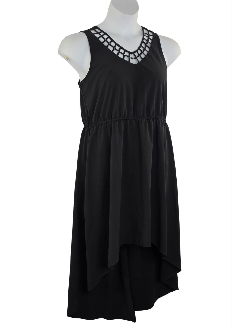 NWT Dots Black Sleeveless High-Low Dress Size M Lattice Neckline 4098-